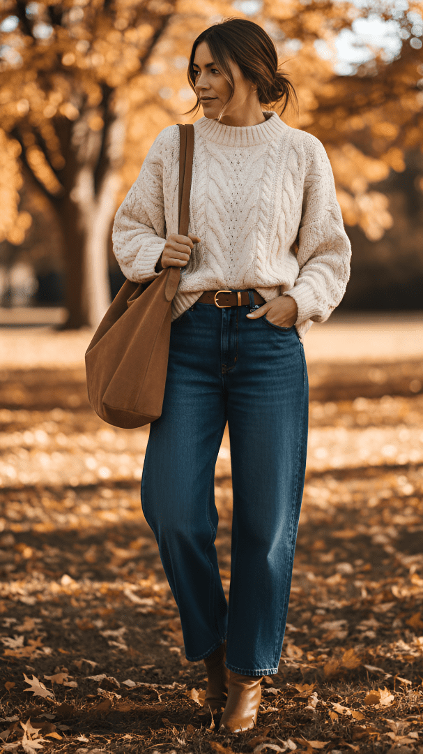 Chunky Knit Sweater + Wide-Leg Jeans