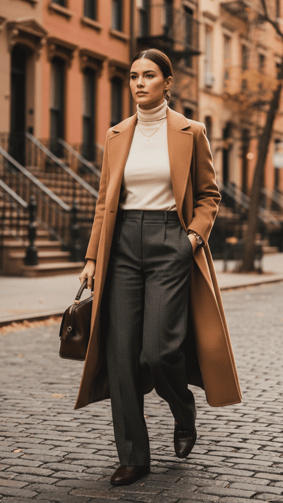 Long Coat + Turtleneck + Trousers